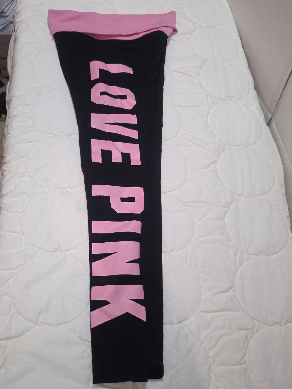 PINK Victoria’s Secret Black Pink Foldover Women Small Yoga Leggings Y2K